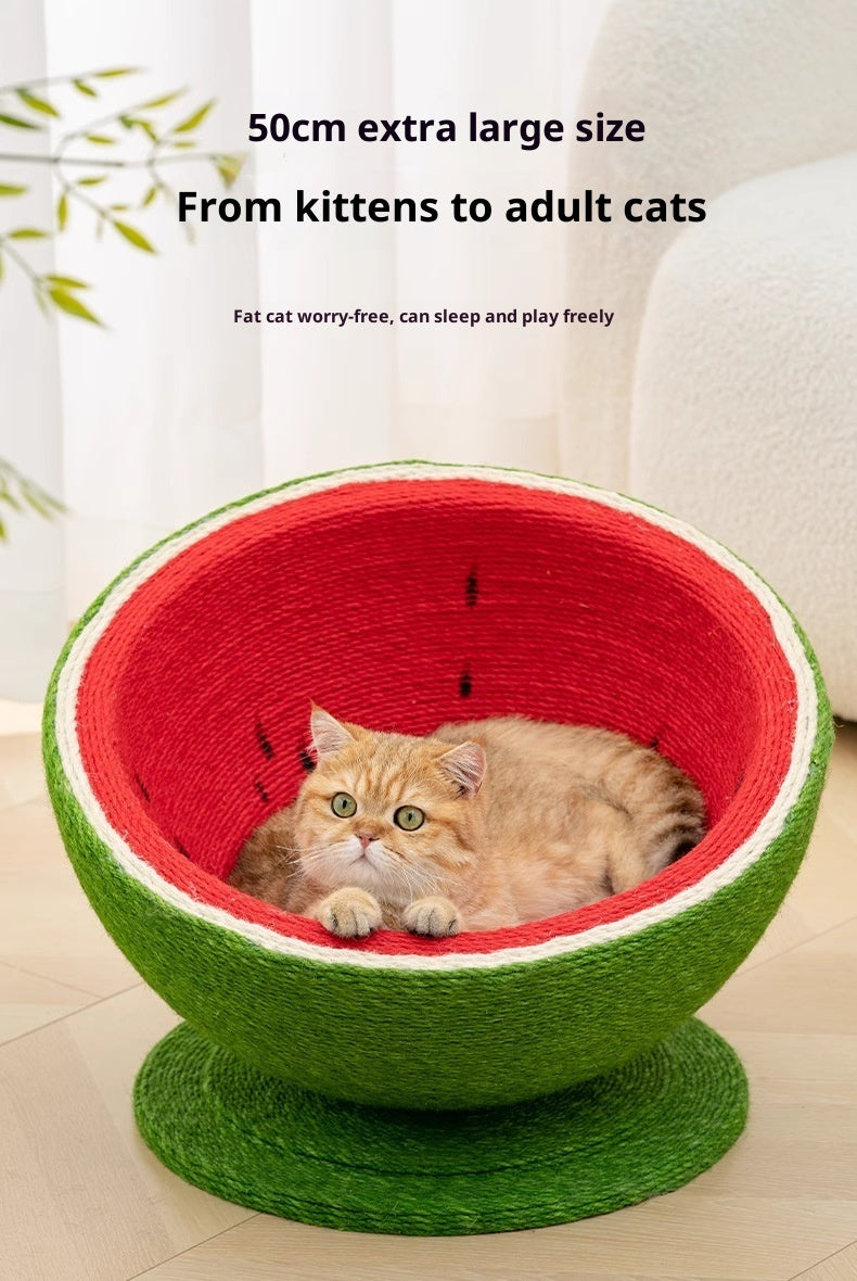 HKM-8977725 Large Watermelon Cat Nest with Integrated Sisal Scratching Board and Toy
