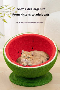 HKM-8977725 Large Watermelon Cat Nest with Integrated Sisal Scratching Board and Toy