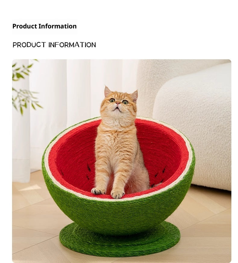 HKM-8977725 Large Watermelon Cat Nest with Integrated Sisal Scratching Board and Toy