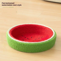 HKM-8977725 Large Watermelon Cat Nest with Integrated Sisal Scratching Board and Toy