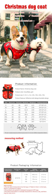 HKM-8978109 Warm Waterproof Reflective Pet Clothing for Autumn and Winter - Cotton Dog Vest in Snowflake and Plaid Patterns