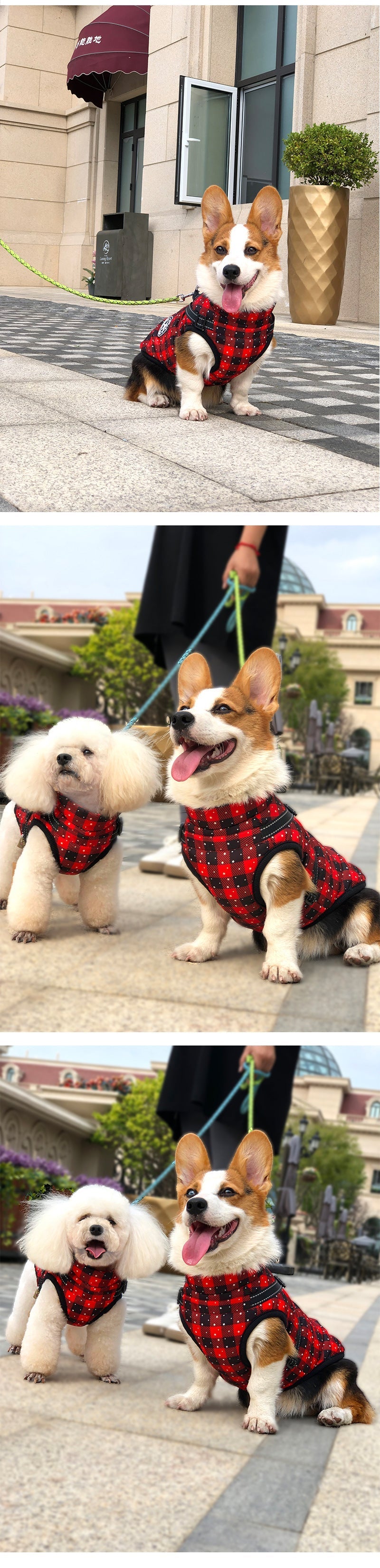 HKM-8978109 Warm Waterproof Reflective Pet Clothing for Autumn and Winter - Cotton Dog Vest in Snowflake and Plaid Patterns