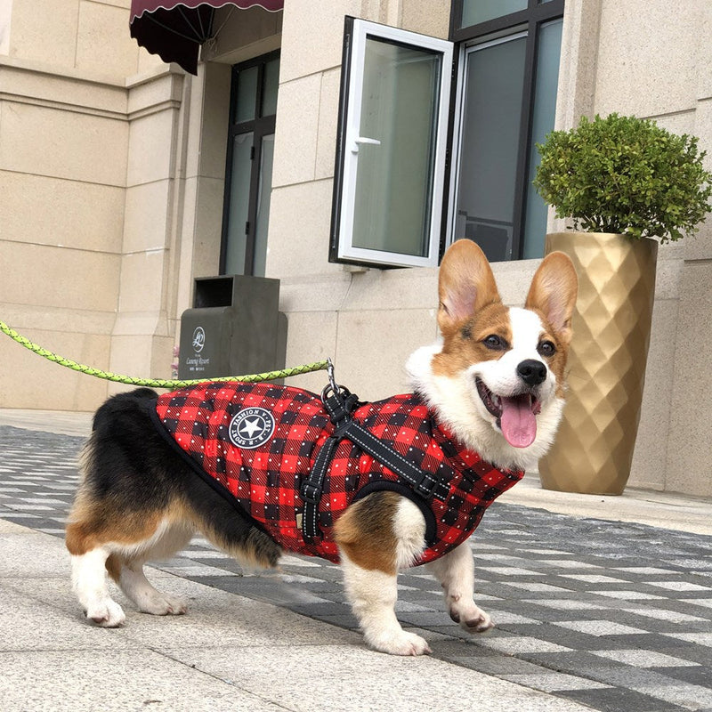 HKM-8978109 Warm Waterproof Reflective Pet Clothing for Autumn and Winter - Cotton Dog Vest in Snowflake and Plaid Patterns