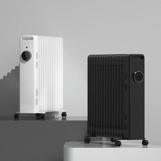 HKM-897811 Oil-Filled Radiator Heater with Adjustable Thermostat and Safety Features, 1500W to 2500W, 7-15 Fins