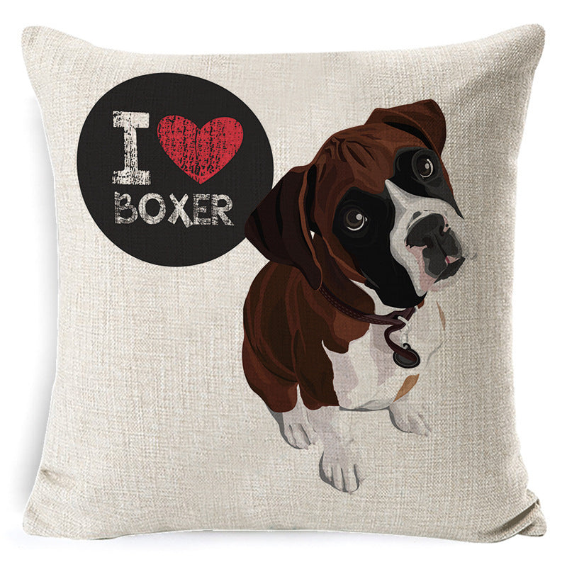 HKM-897875 Retro Nostalgia Dog Cartoon Pillow Cover – Linen with PP Cotton Filling