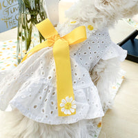 HKM-8980029 Daisy Flower Princess Dog Skirt with Hollow Bow, Polyester, Size XS-XL