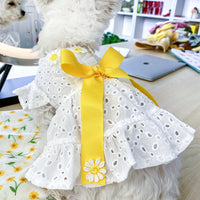 HKM-8980029 Daisy Flower Princess Dog Skirt with Hollow Bow, Polyester, Size XS-XL