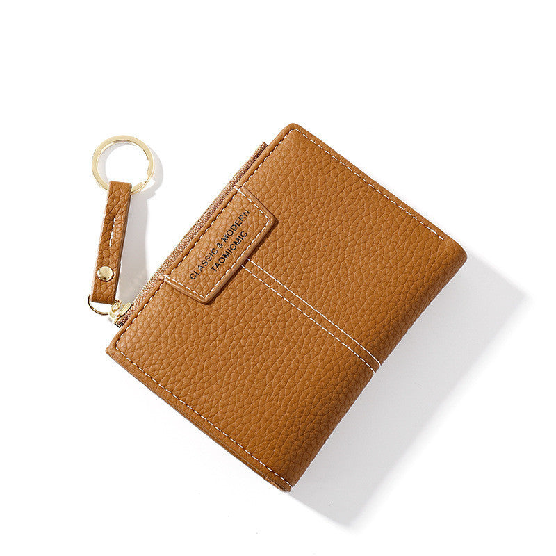 HKM-898067 Korean Style Short Zipper Two-Fold Wallet with Coin Purse and Multiple Compartments