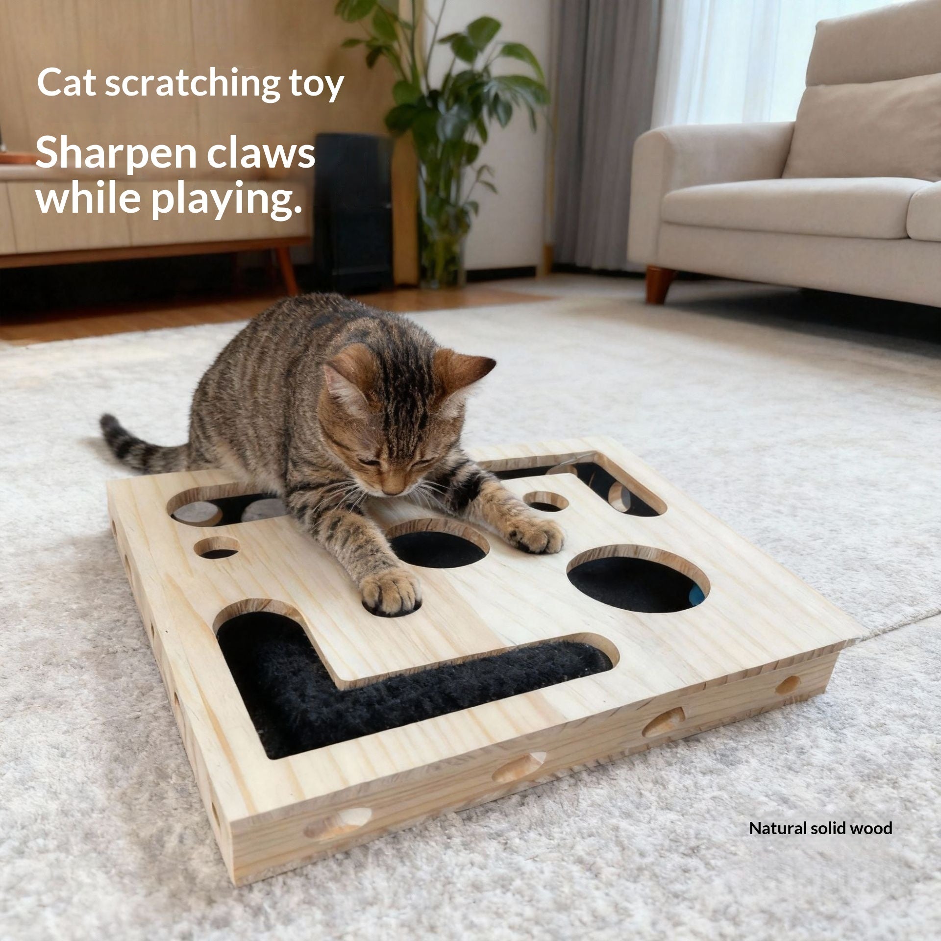 HKM-8981053 Solid Wood Maze Pet Toy with Three Bell Balls - Maze Peek-a-Boo Design for Entertaining and Claw Sharpening
