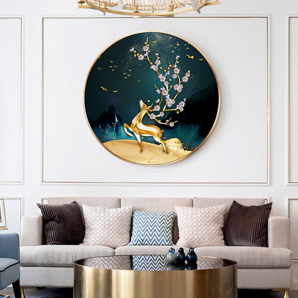 HKM-898195 Diamond Painted Deer Wall Art for Living Room - Full Diamond Craft, Multiple Sizes Available