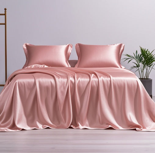 HKM-898195 Nordic Style Solid Color Silk Fitted Bed Sheet Set - Four Pieces