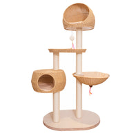 HKM-8982717 Integrated Multi-Layer Cat Climbing Frame in Imitation Rattan - Apricot, Off White, Blue, Pink, 78 x 58 x 160 cm