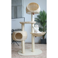 HKM-8982717 Integrated Multi-Layer Cat Climbing Frame in Imitation Rattan - Apricot, Off White, Blue, Pink, 78 x 58 x 160 cm
