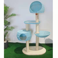 HKM-8982717 Integrated Multi-Layer Cat Climbing Frame in Imitation Rattan - Apricot, Off White, Blue, Pink, 78 x 58 x 160 cm