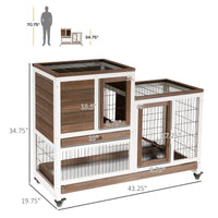 HKM-8983101 Elevated Wooden Rabbit Hutch with Enclosed Run, Wheels, Ramp, and Removable Tray for Small Animals