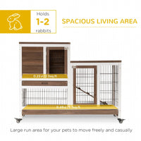 HKM-8983101 Elevated Wooden Rabbit Hutch with Enclosed Run, Wheels, Ramp, and Removable Tray for Small Animals