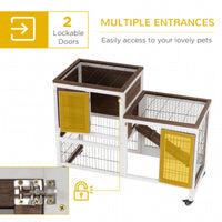HKM-8983101 Elevated Wooden Rabbit Hutch with Enclosed Run, Wheels, Ramp, and Removable Tray for Small Animals