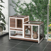 HKM-8983101 Elevated Wooden Rabbit Hutch with Enclosed Run, Wheels, Ramp, and Removable Tray for Small Animals