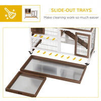 HKM-8983101 Elevated Wooden Rabbit Hutch with Enclosed Run, Wheels, Ramp, and Removable Tray for Small Animals