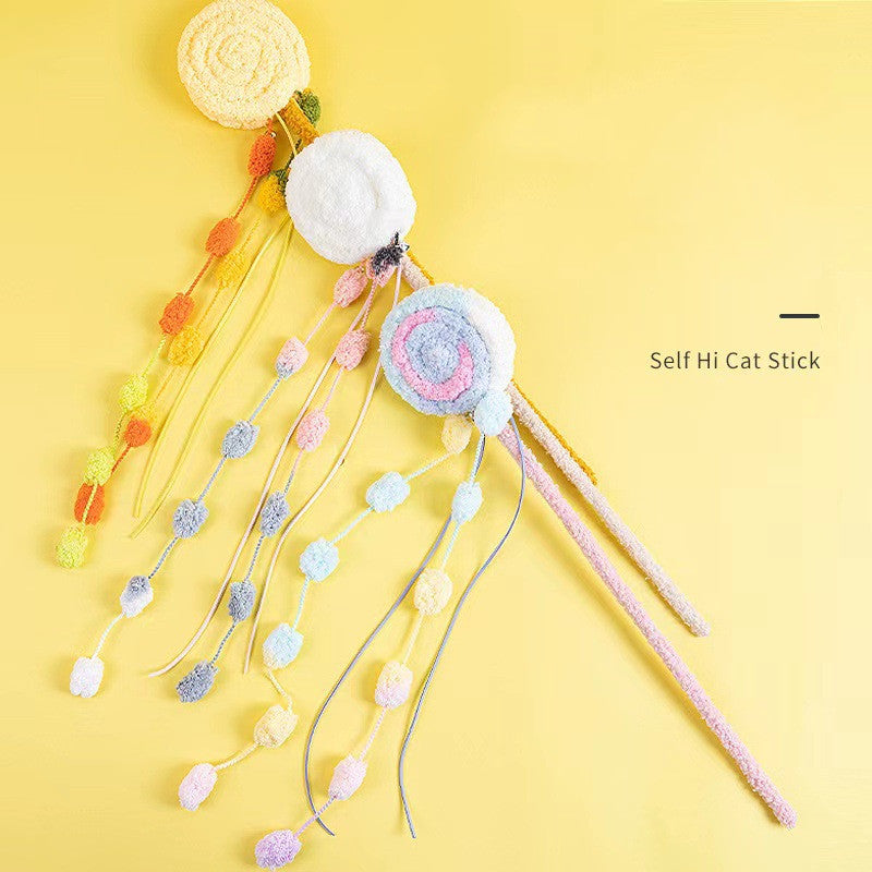HKM-8984253 Colorful Plush Lollipop Shape Cat Teaser Toy for Playful Kittens