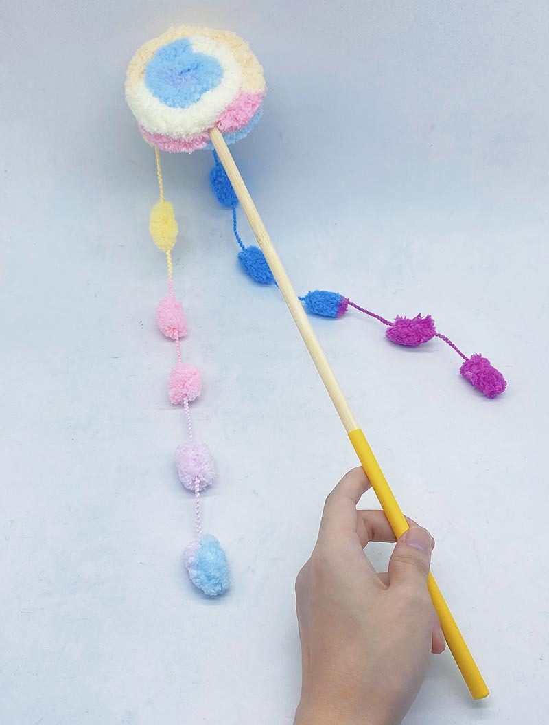 HKM-8984253 Colorful Plush Lollipop Shape Cat Teaser Toy for Playful Kittens