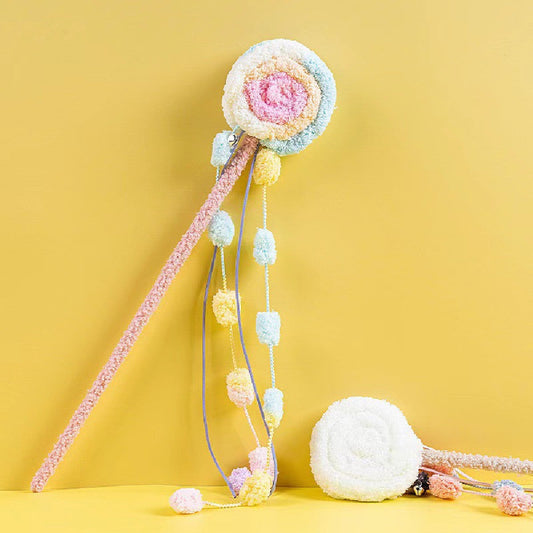 HKM-8984253 Colorful Plush Lollipop Shape Cat Teaser Toy for Playful Kittens