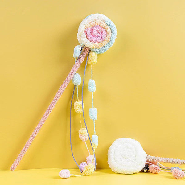 HKM-8984253 Colorful Plush Lollipop Shape Cat Teaser Toy for Playful Kittens
