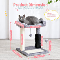 HKM-8984893 4-in-1 Cat Tree Tower with Self-Grooming Brush and Sisal Scratching Post, Plush Bed and Toy Balls for Indoor Kittens