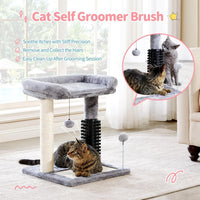 HKM-8984893 4-in-1 Cat Tree Tower with Self-Grooming Brush and Sisal Scratching Post, Plush Bed and Toy Balls for Indoor Kittens
