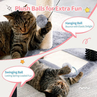 HKM-8984893 4-in-1 Cat Tree Tower with Self-Grooming Brush and Sisal Scratching Post, Plush Bed and Toy Balls for Indoor Kittens
