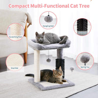 HKM-8984893 4-in-1 Cat Tree Tower with Self-Grooming Brush and Sisal Scratching Post, Plush Bed and Toy Balls for Indoor Kittens