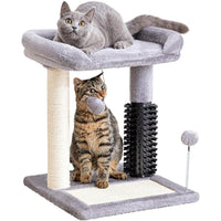HKM-8984893 4-in-1 Cat Tree Tower with Self-Grooming Brush and Sisal Scratching Post, Plush Bed and Toy Balls for Indoor Kittens