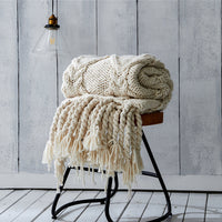 HKM-898515 Handmade Acrylic Knit Casual Soft Blanket - 120x150cm in Beige