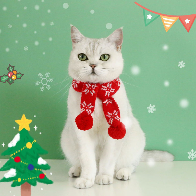 HKM-8986813 Wool Scarf for Pets with Christmas Snowflake and Lattice Pattern, 55cm