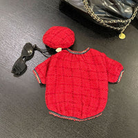 HKM-8989757 Cotton Pet Winter Coat with Hat for Dogs and Cats in Black and Red