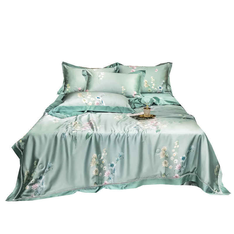 HKM-899027 Tencel Summer Quilt Set - 4-Piece Air-Conditioning Bedding, Breathable and Machine Washable