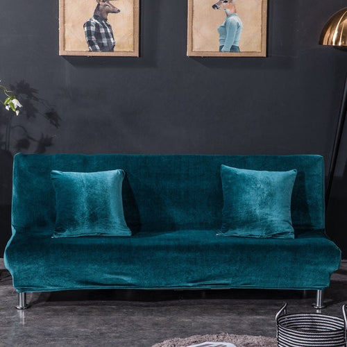 HKM-899091 All-Inclusive Silver Fox Velvet Armless Folding Sofa Bed Cover - Multiple Color Options and Sizes Available
