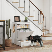 HKM-8991165 Pet Feeder Station with Storage Cabinet, Removable Bowls, and Treat Storage - White MDF Design