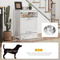 HKM-8991165 Pet Feeder Station with Storage Cabinet, Removable Bowls, and Treat Storage - White MDF Design