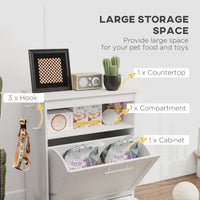 HKM-8991165 Pet Feeder Station with Storage Cabinet, Removable Bowls, and Treat Storage - White MDF Design