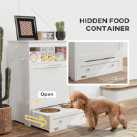 HKM-8991165 Pet Feeder Station with Storage Cabinet, Removable Bowls, and Treat Storage - White MDF Design