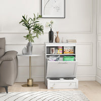 HKM-8991165 Pet Feeder Station with Storage Cabinet, Removable Bowls, and Treat Storage - White MDF Design
