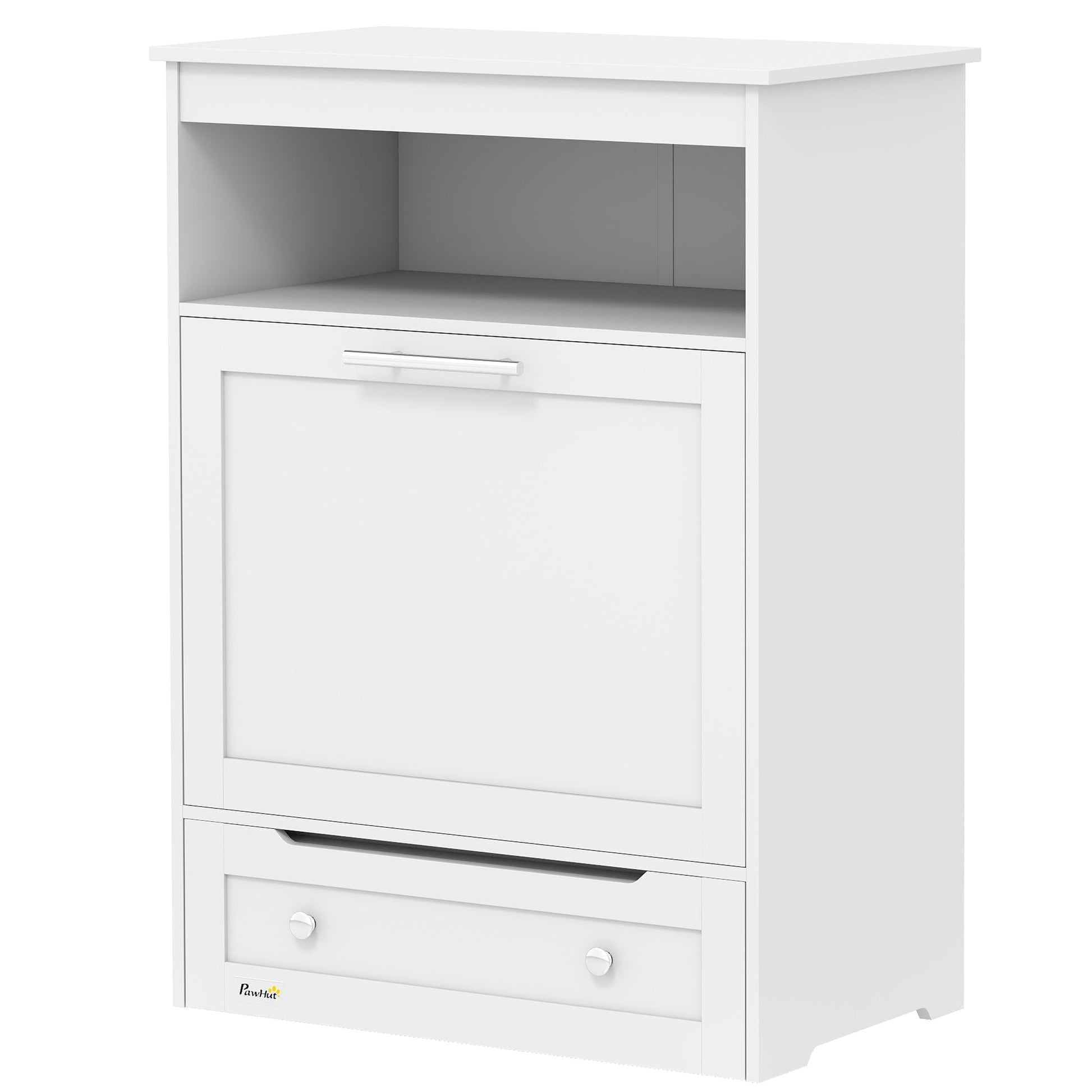 HKM-8991165 Pet Feeder Station with Storage Cabinet, Removable Bowls, and Treat Storage - White MDF Design