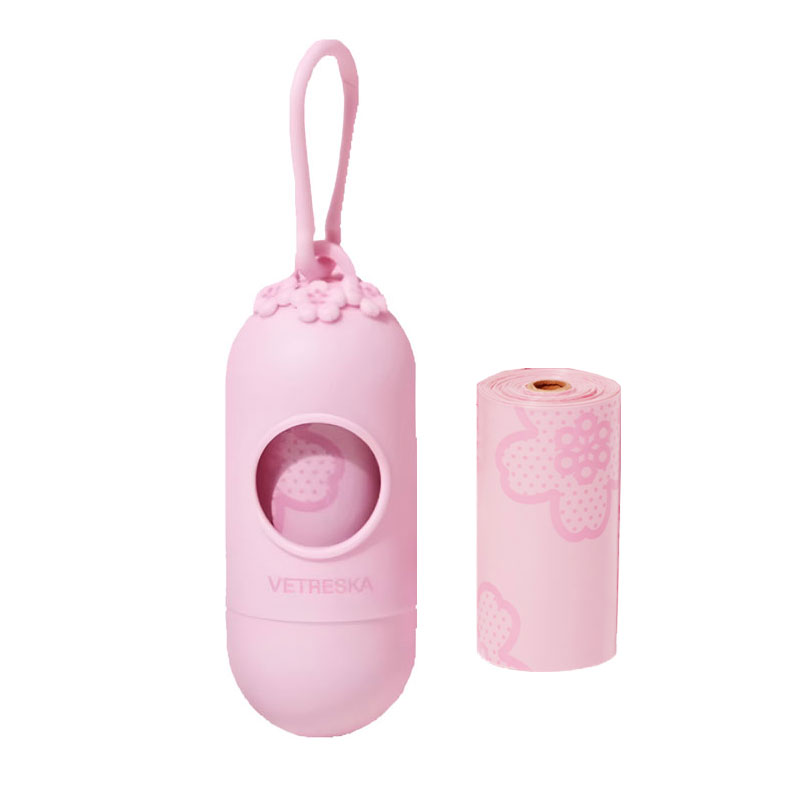 HKM-8991421 Portable Dog Poop Picking Bags with Fragrant Inner Bags - 15 Count Roll in Capsule Holder