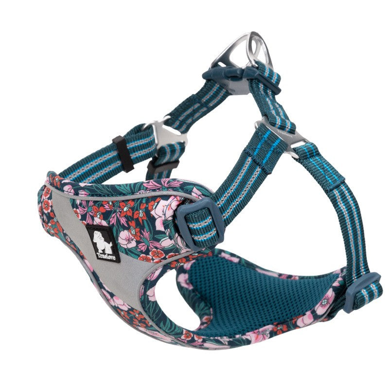 HKM-8994237 Floral Chest Strap for Pets - Adjustable Nylon Outdoor Travel Traction Harness