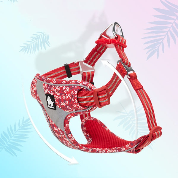 HKM-8994237 Floral Chest Strap for Pets - Adjustable Nylon Outdoor Travel Traction Harness