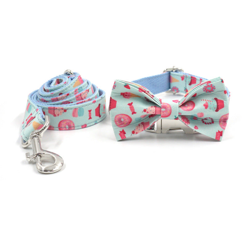 HKM-8994749 Cute Cartoon Dog Collar and Leash Set with Bow in Macaron Colors
