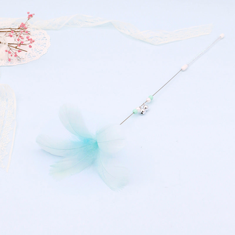 HKM-8995773 Colorful Feather Cat Toy with Bells – 38cm Fun Cat Wand for Engaging Play