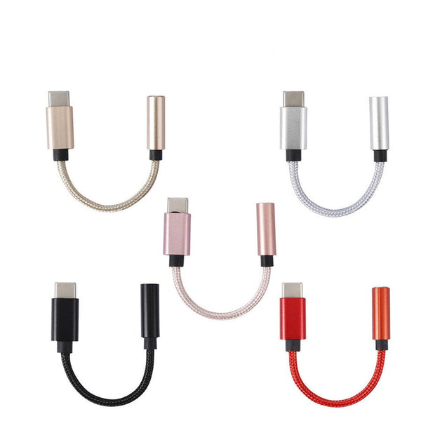 HKM-899731 Type-C to 3.5mm Headphone Audio Adapter Cable - Nylon & Metal, Compatible with Most Earphones, 12cm Length