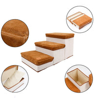 HKM-8999101 Foldable Brown Flannel and Cotton Pet Dog Stairs with 25KG Load Capacity and Storage Box